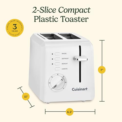 Cuisinart White 2-Slice Compact Toaster with Bagel Slots & 7 Shade Settings