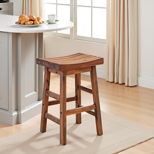 Alaterre Durango 26-Inch Solid Wood Rustic Counter Stool with Industrial Design