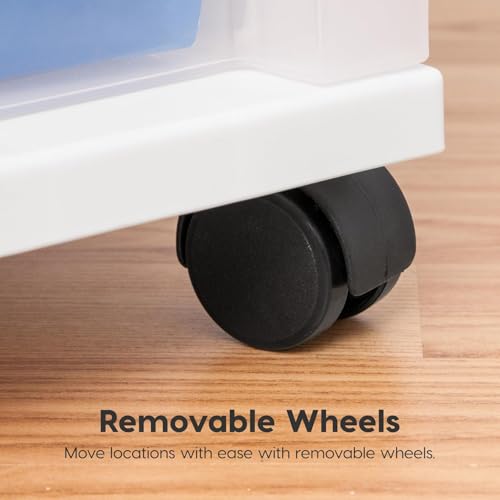 5-Drawer Rolling Storage Cart with Organizer Top - White/Clear, Mobile & Secure