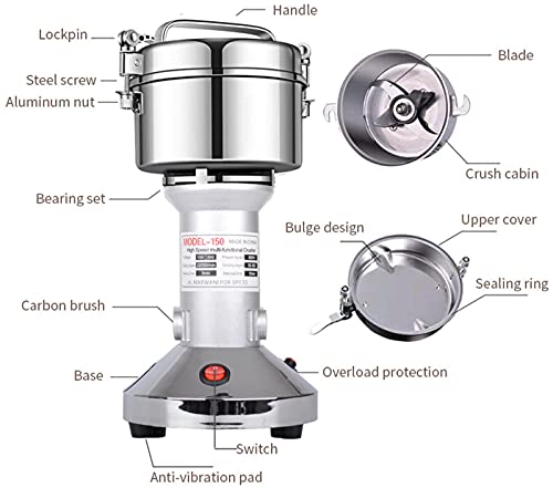 150g High-Speed Electric Grain & Spice Grinder - Stainless Steel Food Mill