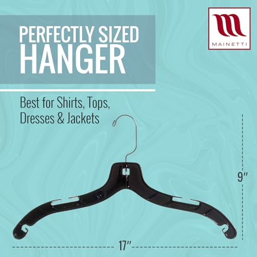 Mainetti 17in Black Plastic Shirt Hangers - 100 Pack with Swivel Hook & Notches
