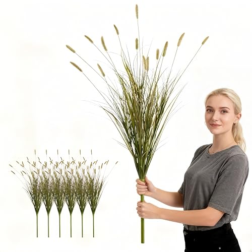37-Inch Artificial Reed Grass with 14 Heads - Yellow-14, Lush Faux Tall Greenery, Garden & Home Decor