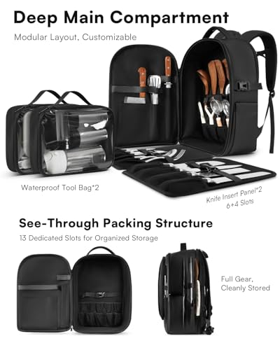 Chef Knife Backpack with Waterproof Pocket, 30+ Pockets for Knives