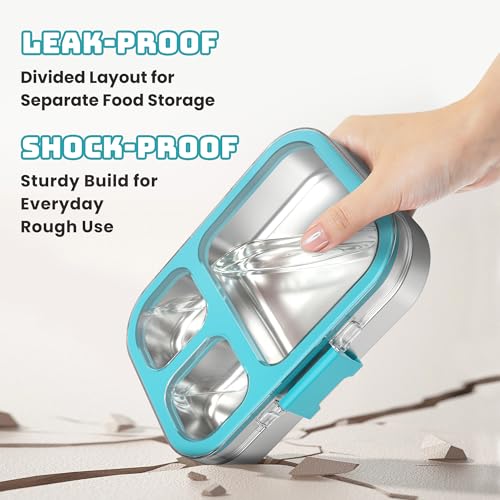 Stainless Steel Bento Lunch Box 800ml Blue Leak-Proof Kid & Adult Container