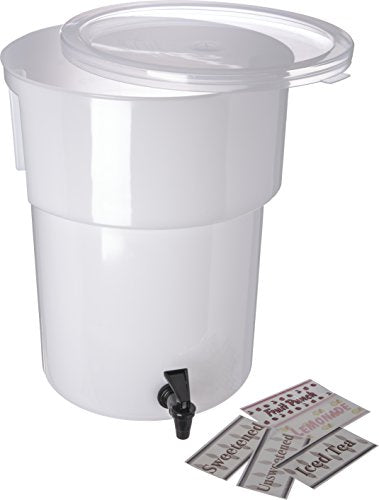 5 Gallon White Plastic Beverage Dispenser with Spigot - Modern Design, Leak-Proof, Catering Use