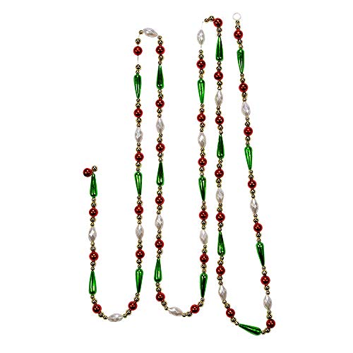 9-Foot Gold, Red, Green and White Round Bead with Water Drop Beaded Garland