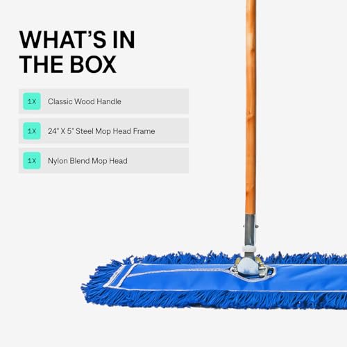 24-Inch Commercial Dust Mop Floor Sweeper with Wood Handle for Tile Hardwood & Concrete