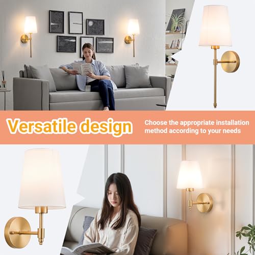 Brass Rechargeable Wireless Wall Sconces Set of 2 - 19.29 Inch, Remote & RGB Dimmable, 50 Hours Runtime