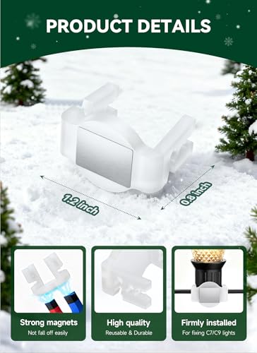 Brightown 100-Pack Magnetic Christmas Light Clips for C7/C9 Sockets White - Reusable