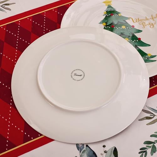 Swuut Christmas Dinner Plate Set of 6 - 10 Inch Bone China Holiday Main Course Plates - Microwave & Dishwasher Safe - Gift for Family & Men Women - Dinner Plate Variation