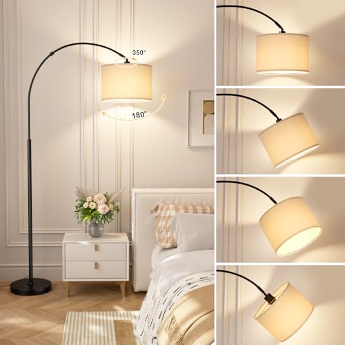 Dimmable 70-Inch Arc Floor Lamp with Remote Control - Deep Beige & Black