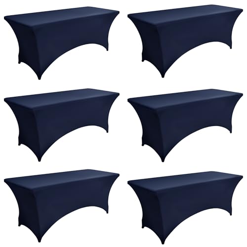 ZarzaaSik 6-Pack 4ft Spandex Table Covers for Rectangular Folding Tables - Wrinkle Resistant Stretch Tight Table Cloths - Ultimate Fitted Table Protector for Parties, Trade Shows, and Wedding