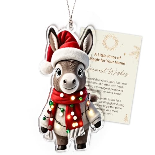 MAILAMCRAFT Donkey Christmas Ornament - Donkey (Variation: Donkey) Santa Hat & Colorful Lights