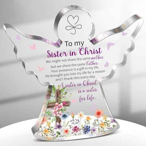 Gerrii Christian Gifts for Women Inspirational Religious Gifts for Her Bible Verse Desk Decor Spiritual Acrylic Plaque Decorative Sign for Birthday Christmas Mom Sister Friend (Sister in Christian)