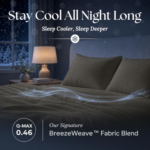 Cooling Sheets - BreezeWeave 4 PC King Size Cooling Bed Sheets for Hot Sleepers & Deep, Cool Rest - Graphite Variation