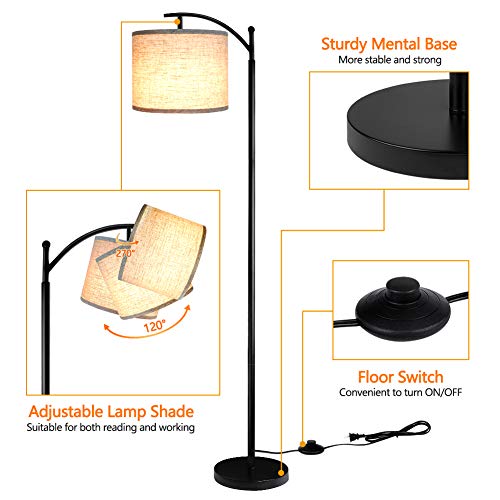 Floor Lamp for Living Room with Beige Shade - 3 Color Temperatures LED Bulb Tall Industrial Standing Lamp Reading Bed Office Black+Beige Shade
