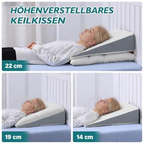 24x24x7.5 Inch Bed Wedge Pillow for Sleep Apnea – Adjustable Dual Layer Memory Foam Support for Acid Reflux & Snoring