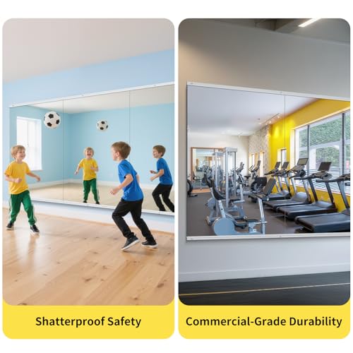 48x24 Inch Frameless Wall Mounted Gym Mirrors 2-Pack - Shatterproof Tempered Glass
