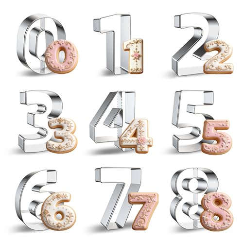 ZADE 4 Inch 9Pcs Number Cookie Cutters Set (0-8, 6 Reverses to 9) Stainless Steel - Includes Variation 4 INCH-9PCS Number