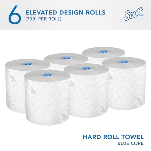 White Scott Pro Hard Roll Paper Towels Bulk 6 Rolls x 700' with Absorbency Pockets