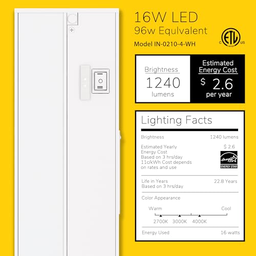 GETINLIGHT 32-inch White Under Cabinet LED Lighting Kit - 3 Color Levels, Dimmable, Hardwired or Plug-In, ETL & ENERGY STAR Certified