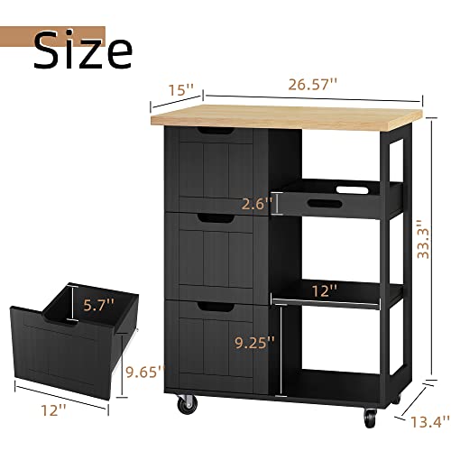 Shintenchi Black 26-Inch Kitchen Island Cart with Storage and Wheels