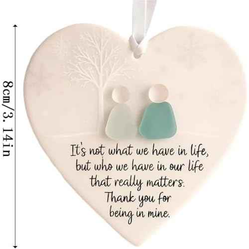 Heart-Shaped Sea Glass Friendship Decor,Timeless Friendship Heart Keepsake,Ornament for Christmas Tree Hanging Ornaments, Sea Glass Art for Best Friends