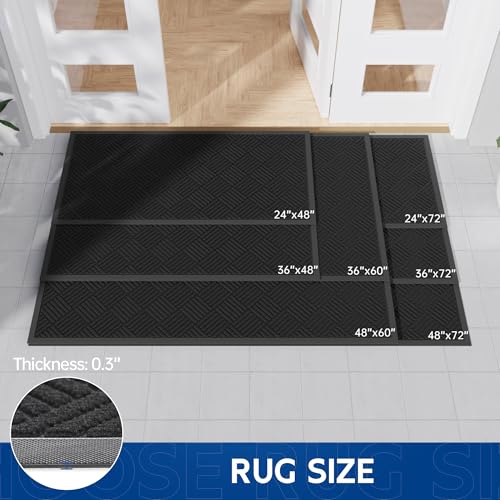 Naturei Heavy Duty Indoor Outdoor Door Mat 4' x 6' Black Diamond Non-Slip Rug