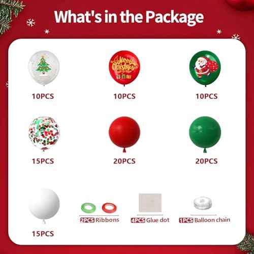 100PCS Christmas Balloons for Party Decorations Xmas Balloons Garland Arch Kit with Red Green Balloon Christmas Tree Santa Claus Latex Balloon for Christmas Party Decor Xmas Birthday party Decorations