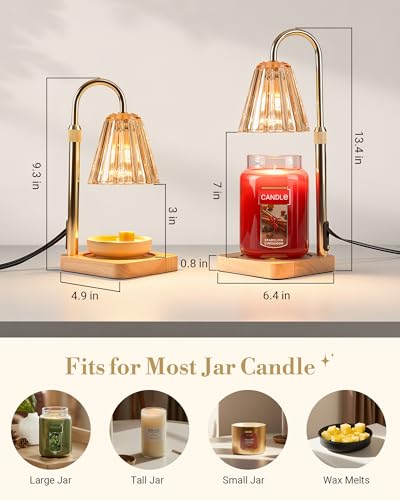 Amber Candle Warmer Lamp with Timer & Adjustable Height - Flameless for Yankee Candles