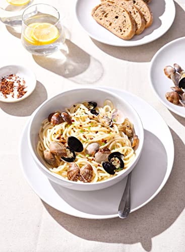 Large 8.5 Inch Pasta Bowls Set of 4 - White, 45 oz Microwave Safe Serving Plates