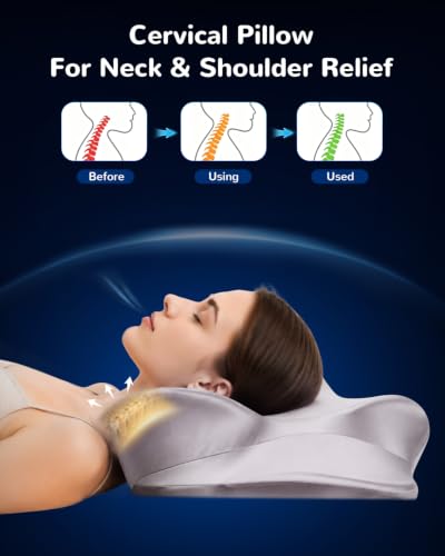 COMFYPIL Grayish Purple Cervical Neck Pillow for Pain Relief Memory Foam