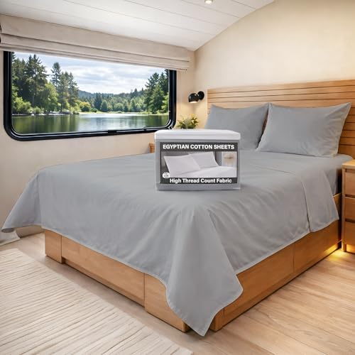 MyGiza Sheets Egyptian Cotton RV King Bed Sheets Set - Light Gray, 400TC, Deep Pockets, 4-Piece