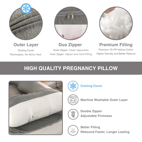 ALLOPERA Full Body Pregnancy Pillow 57 Inch with Cooling Cover - Maternity Support Cushion