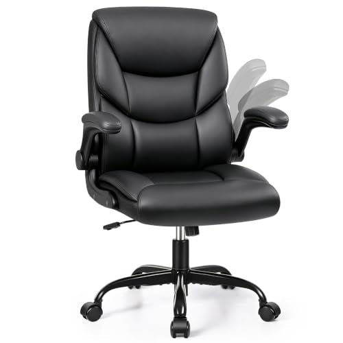 Stella Mia Black PU Leather Executive Office Chair with Flip-Up Armrests