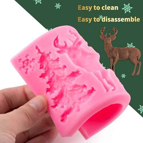 3D Xmas Christmas Cake Chocolate Mould Baking Mold Tree Snowman Silicone Fondant Shape (Pink)