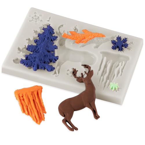 Gray Christmas Theme 3D Deer Silicone Mold – Fondant, Chocolate & Cake Decorating