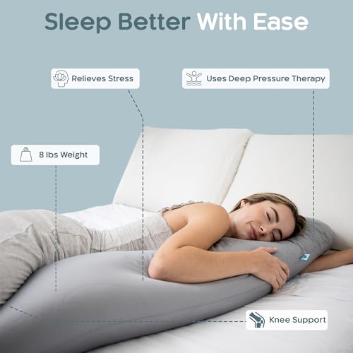 Cooling Grey 48x14 Inch Weighted Body Pillow - 8lb XL Support Pillow with Tencel Cover