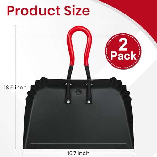 Heavy Duty Metal Dustpan Set - 17” Large Outdoor Debris Sweepers with Rubber Handles