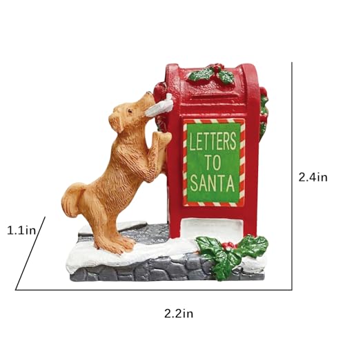 Decorative Christmas Village Accessories for Collection, Resin Dog Santa's Mailbox Animal Ornament 2.4 Inch, Cute Doggy Statues Villages Sets Decor Indoor