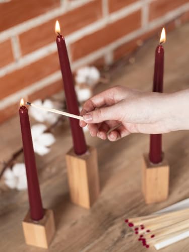 CANDWAX 12 inch Burgundy Taper Candle Set of 12 - Unscented, Dripless Smokeless for Christmas & Dinner Table Centerpieces