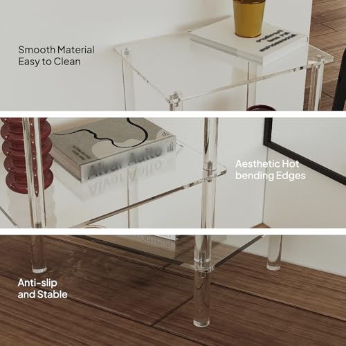 Aquiver Acrylic Tall Side Table 3-Tier ET-31 Inches for Small Spaces - Clear Bedside & Living Room Nightstand