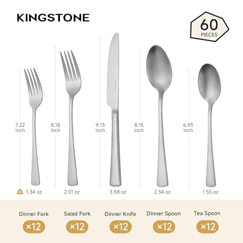 Matte Stainless Steel Flatware Set for 12 - 60 Pieces - Silverware Cutlery