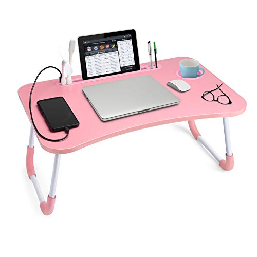 Pink Slendor Foldable Lap Desk with Cup Holder for Bed Couch Floor