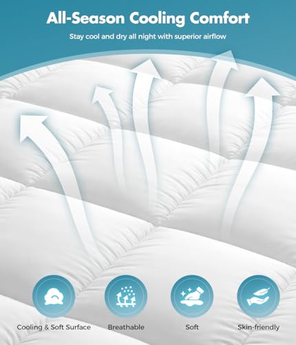 Fracho Queen Cotton Mattress Topper - Extra Thick Pillow Top Bed Pad