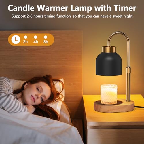 Black Candle Warmer Lamp with Timer & Dimmer, Adjustable Height & Brightness