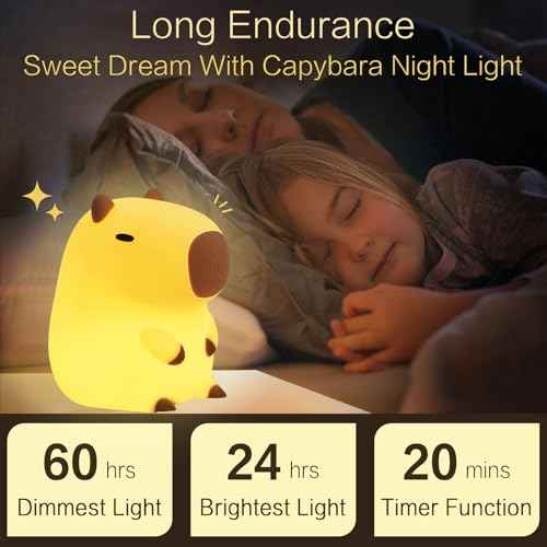 Capybara Cute Night Light, Squishy Capybara Lamp Xmas Gifts Toys, Rechargeable LED Dimmable Silicone Nightlight for Kids, Funny Light Up Capibara, Baby Nursery College Dorm Fall D?cor
