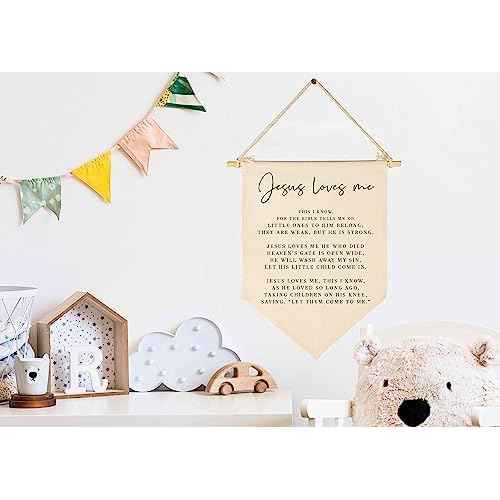 Bible Verse Sign-Scripture Decor-Baby Banner Shower Gift-Sunday Shool Song Decor-Flag Decoration Gifts for Baby Boys Girls Kids-Banner Wall Present for Nursery Infant Room Playroom Bedroom Front Door