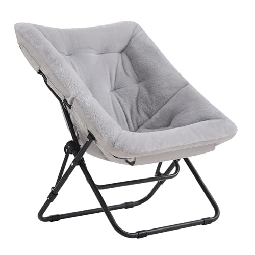 Tiita Comfy Folding Saucer Chair for Adults - Moon Chair Grey Without Ottoman