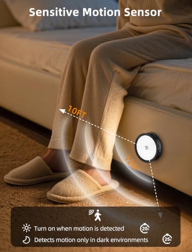 Besttour 6-Pack Rechargeable Under Cabinet Puck Lights with Remote, Motion Sensor, Black